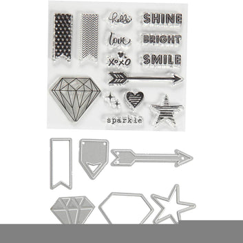 Clear stamps, embossing and cutting dies