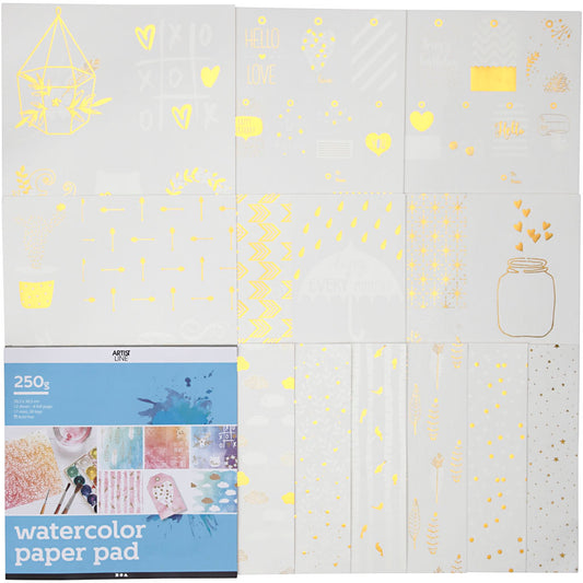 Watercolor Paper Pad with Printed Designs